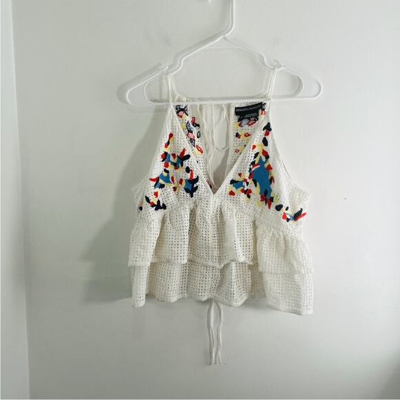 Anthropologie Hemant & Nandita Basanti White Multicolor Eyelet Tie Tank Medium - Picture 2 of 13